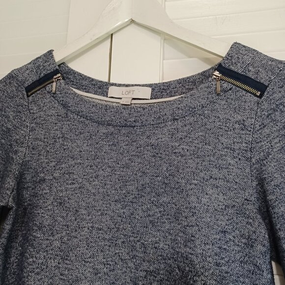 LOFT Top French Terry Pullover Shoulder Zipper Detail Womens Medium - Picture 3 of 8